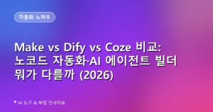 Make vs Dify vs Coze 비교: 노코드 자동화·AI 에이전트 빌더 뭐가 다를까 (2026)