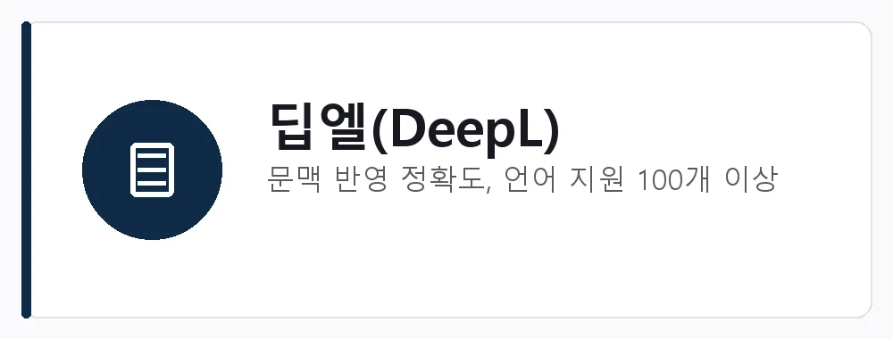 딥엘(DeepL) 강점: 문맥 반영 정확도, 언어 지원 100개 이상