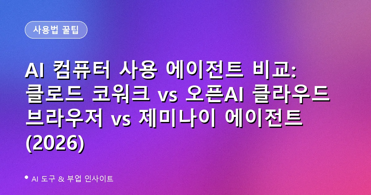 AI 컴퓨터 사용 에이전트 비교: 클로드 코워크 vs 오픈AI 클라우드 브라우저 vs 제미나이 에이전트 (2026)