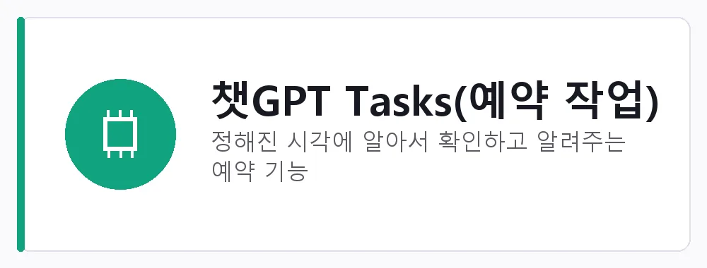 챗GPT Tasks(예약 작업) 강점: 정해진 시각에 알아서 확인하고 알려주는 예약 기능
