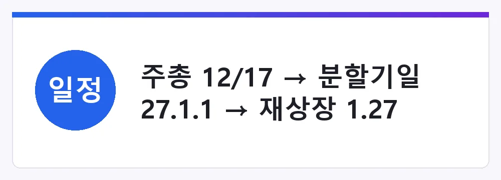 주총 12/17 → 분할기일 27.1.1 → 재상장 1.27