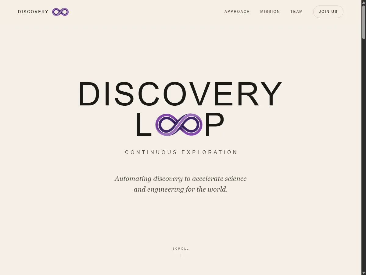 제프 딘이 공동창업한 Discovery Loop 공식 홈페이지 실제 화면