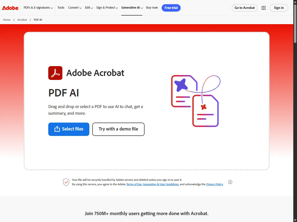 Adobe Acrobat PDF AI 공식 페이지 실제 화면