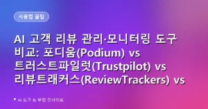 AI 고객 리뷰 관리·모니터링 도구 비교: 포디움(Podium) vs 트러스트파일럿(Trustpilot) vs 리뷰트래커스(ReviewTrackers) vs 캐시노트 AI 리뷰 관리 (2026)