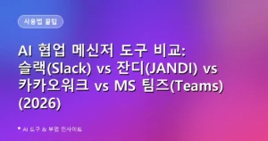 AI 협업 메신저 도구 비교: 슬랙(Slack) vs 잔디(JANDI) vs 카카오워크 vs MS 팀즈(Teams) (2026)