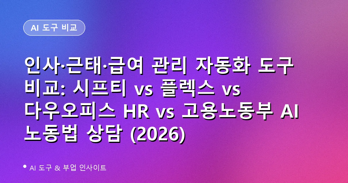 시프티, 플렉스, 다우오피스 HR, 고용노동부 AI 노동법 상담 인사·근태·급여 관리 자동화 도구 비교 배너