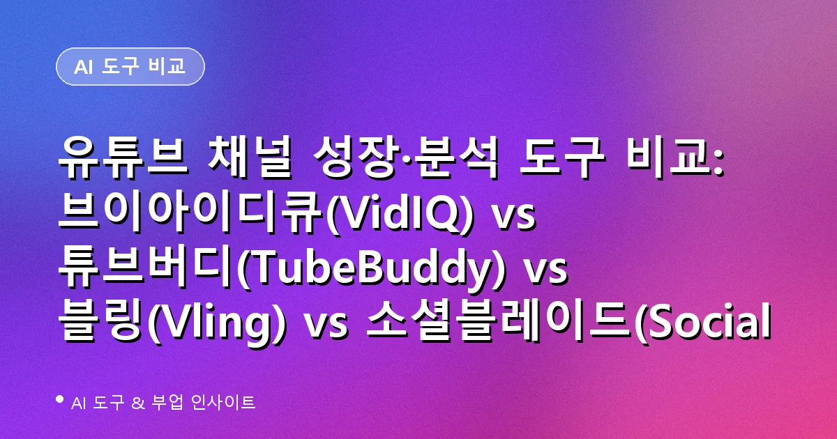 유튜브 채널 성장 분석 AI 도구 비교 VidIQ TubeBuddy 블링 Social Blade
