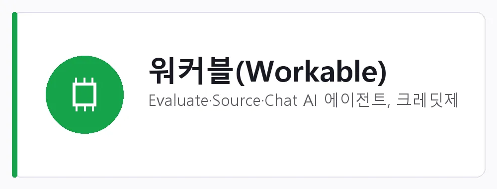 워커블(Workable) 강점: Evaluate·Source·Chat AI 에이전트, 크레딧제